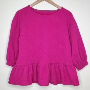 Maeve By Anthropologie Oversized Pink Textured Peplum Top Poet Sleeve Top, sz XS